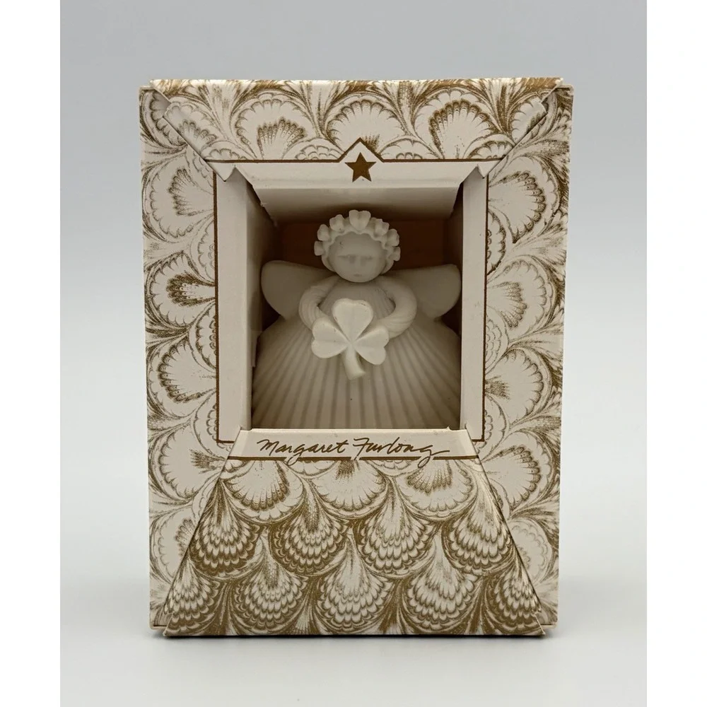 Margaret Furlong Bisque Porcelain Miniature Angel Shamrock Ornament 1998 USA VTG